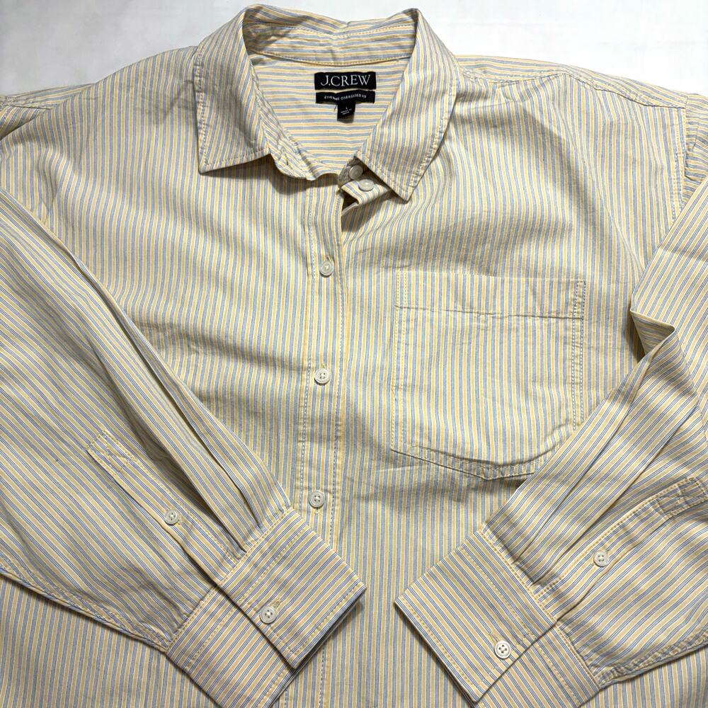 J.Crew Étienne Oversized Button Up Shirt Yellow Blue Stripe NWOT L Cotton - Picture 7 of 13